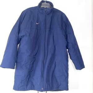 90's Nike Large Long Stadium Jacket Y2K Blue Insulated Coat Basketball City VNTG